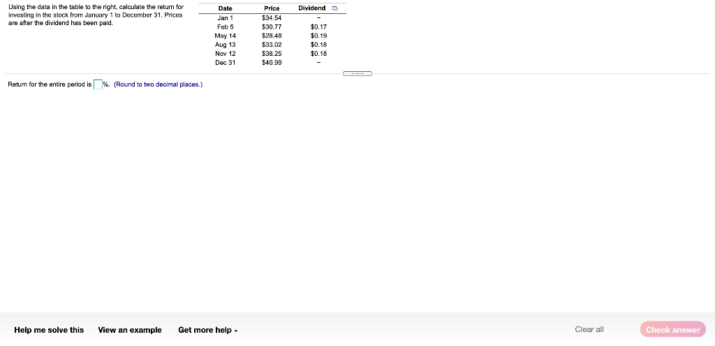  Dividendo Using the data in the table to the right calculate