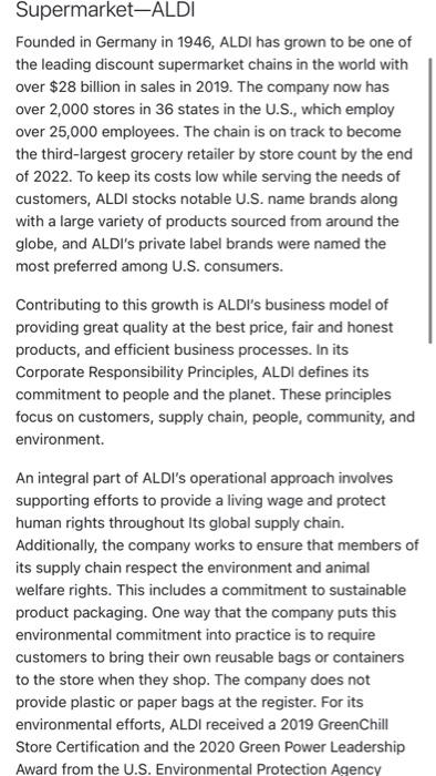  answer the 5 question below Supermarket-ALDI Founded in Germany in 1946,