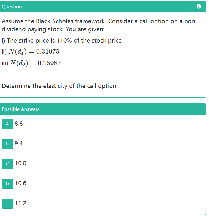  Question Assume the Black-Scholes framework. Consider a call option on a