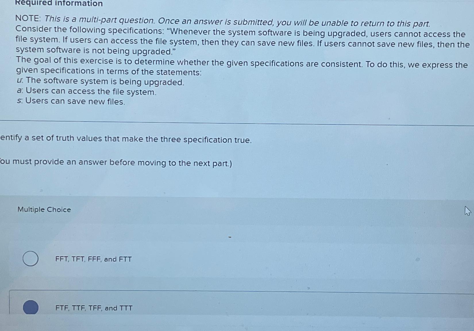  Required information NOTE: This is a multi-part question. Once an answer