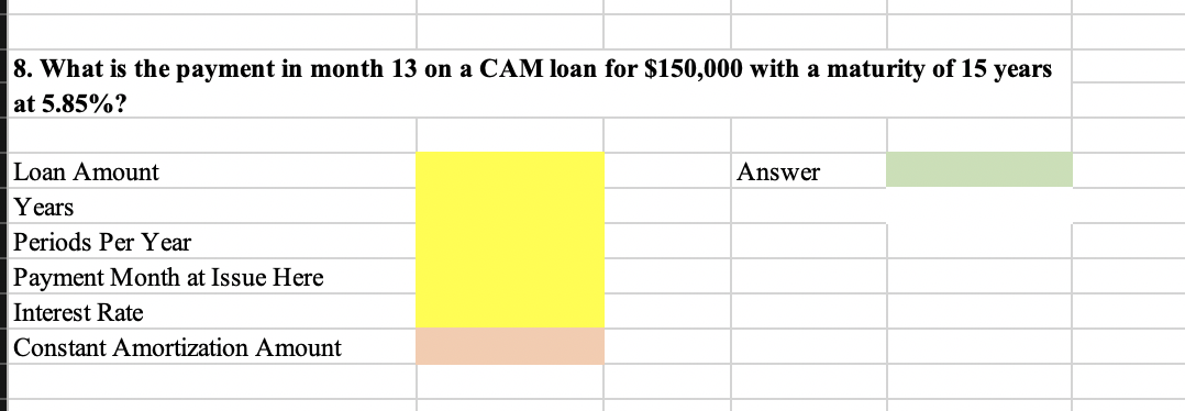 please use excel functions 8. What is the payment in month 13