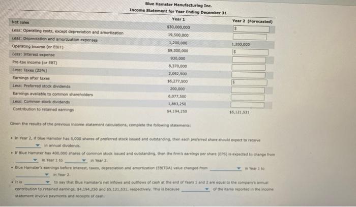blanks. ill leave a thumbs up if correct The income statement, also