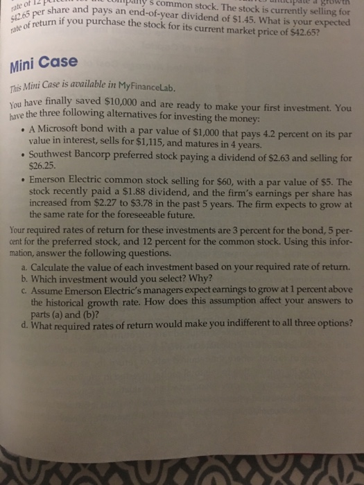 Mini case This mini case is available in my finance lab. you
