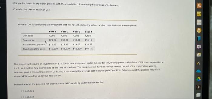 business Consider the case of Yeatman Ce Yatman Co. is considering an