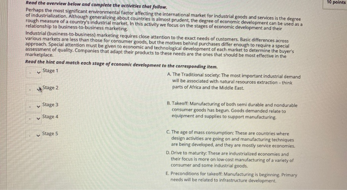  10 points Read the overview below and complete the activities that