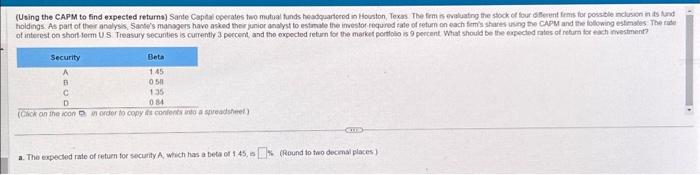 up should be the expected rabe of refurn for each investment (using