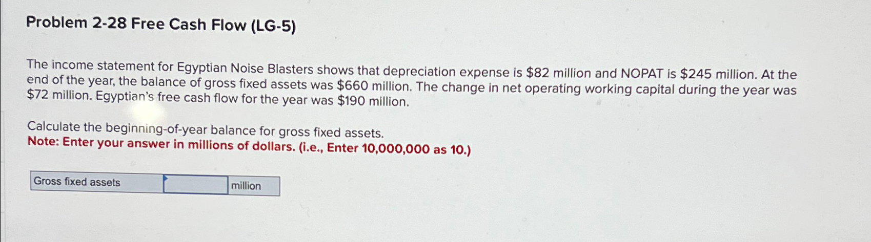  Problem 2-28 Free Cash Flow (LG-5) The income statement for Egyptian