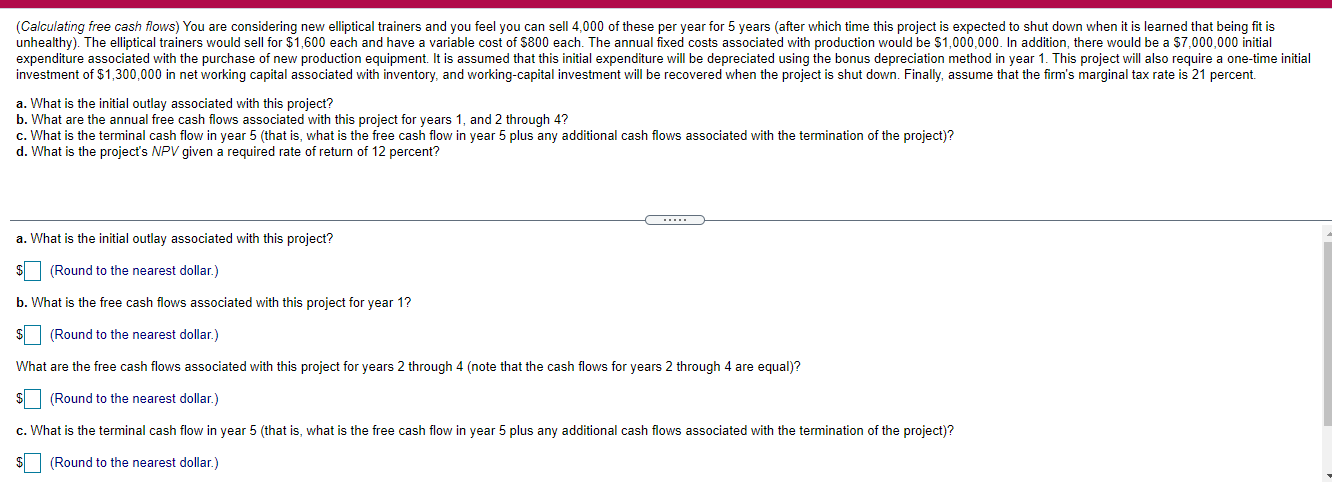 Answer Asap for a thumbs up! (Calculating free cash flows) You are