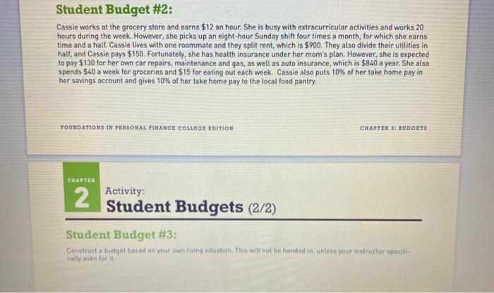 budgets based on case studies. Directions Use the Budgeting tool at www.foundations.com