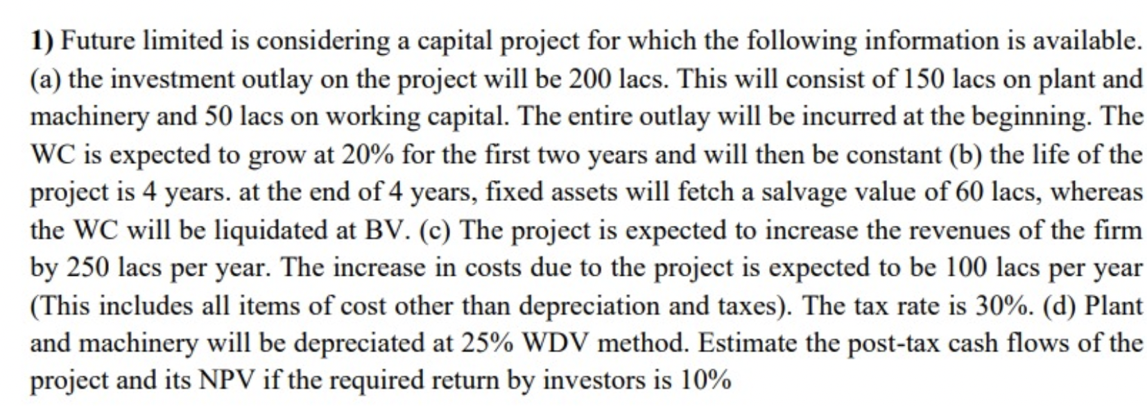  Future limited is considering a capital project for which the following