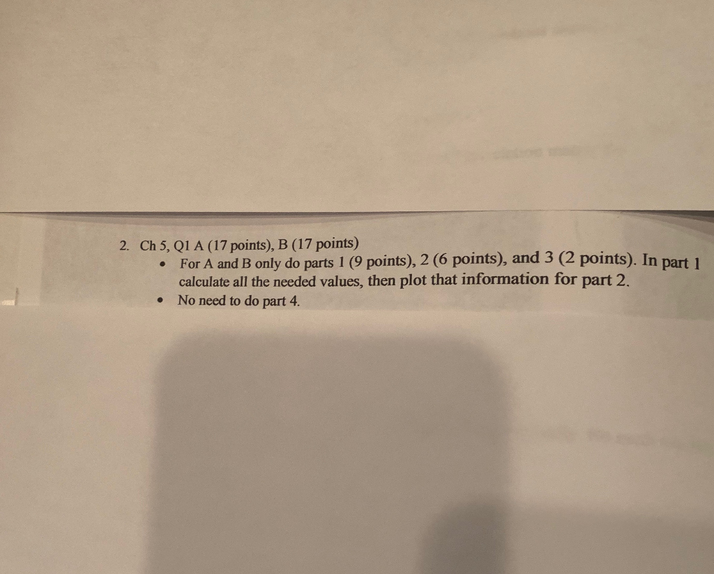  2. Ch 5, Q1 A (17 points), B (17 points) For