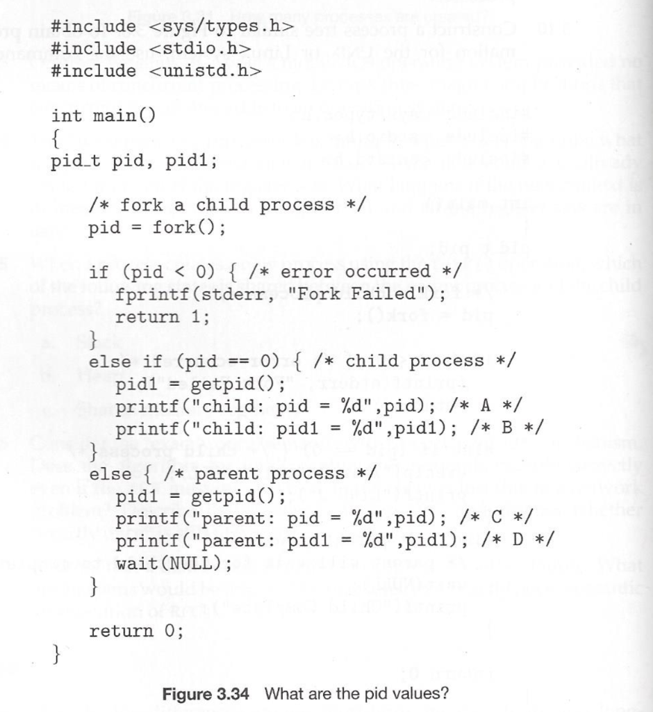 structure of Figure 3.34 (page 152) */ pid = fork(); if (pid
