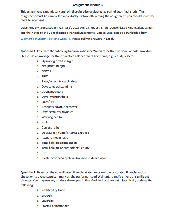  Assignment Module 3 This assignment is mandatory and will therefore be