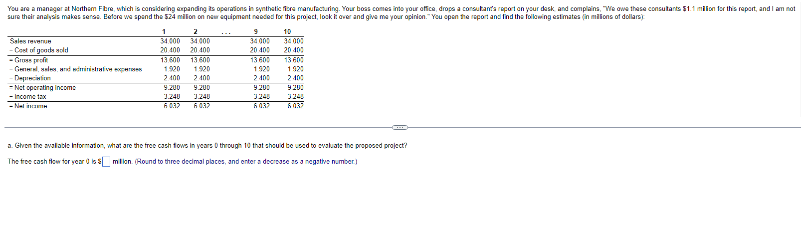 a. Given the available information, what are the free cash flows