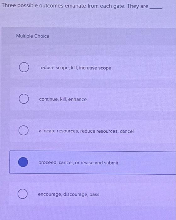  Three possible outcomes emanate from each gate. They are Multiple Choice