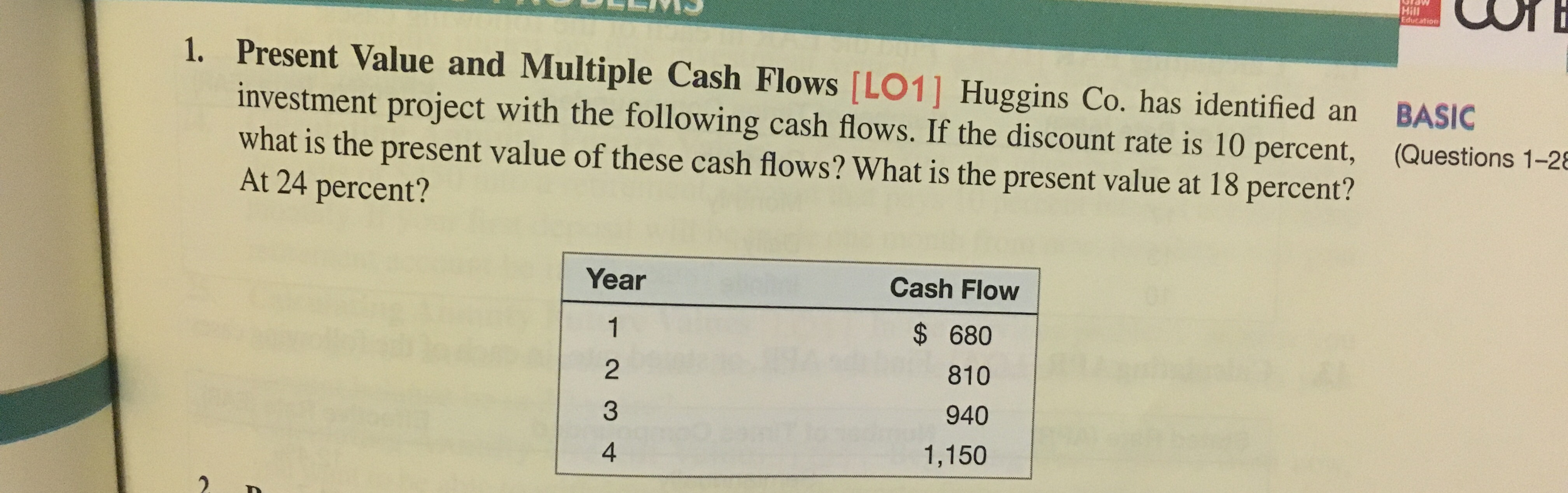  Present Value and Multiple Cash Flows [LO1] Huggins Co. has identified