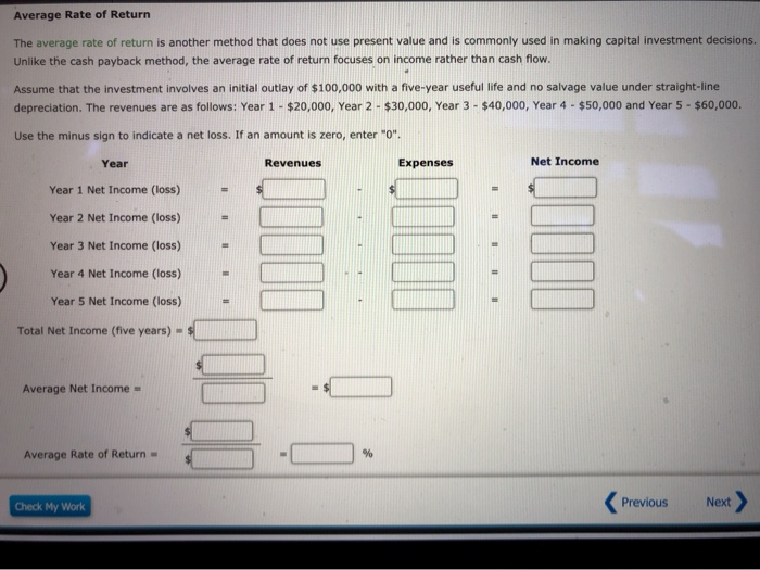 that do not use present values are (1) Average rate of return