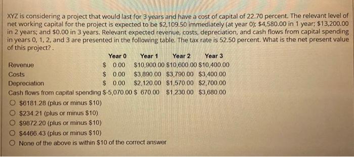 3. XYZ is considering a project that would last for 3 years
