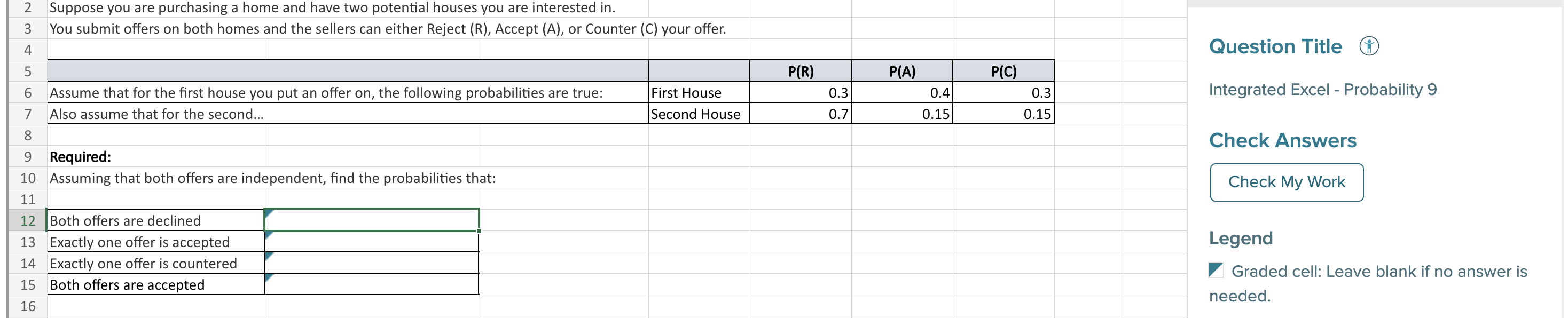  Include the correct Excel Forumulas to solve this question 