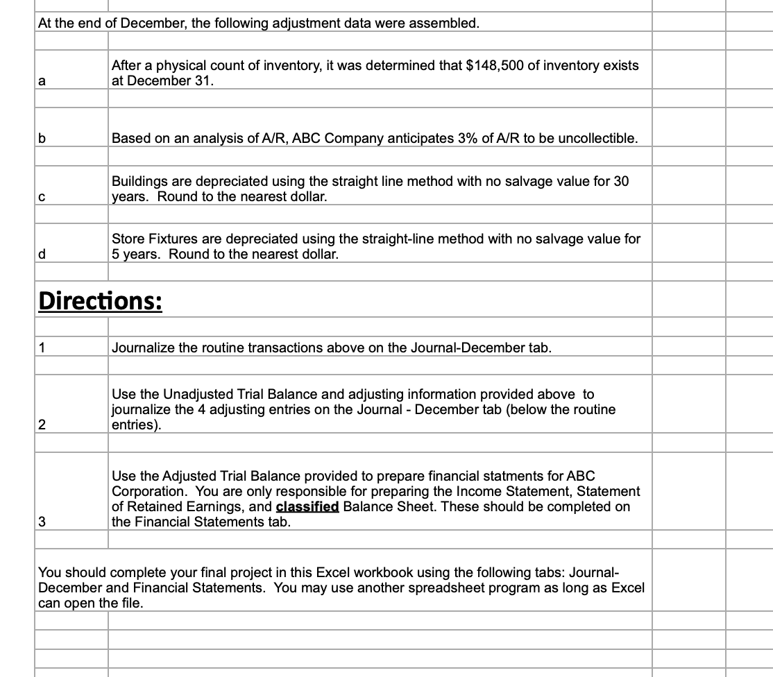 of operations, the following transactions were completed by ABC Corporation: Dec 1