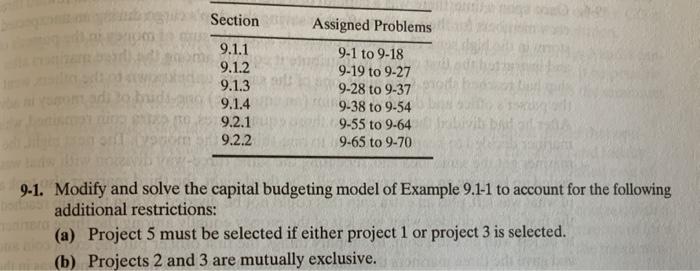 model of Example 9.1-1 to account for the following borbo additional restrictions: