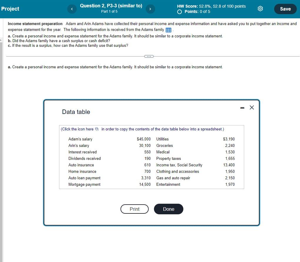  Income statement preparation Adam and Arin Adams have collected their personal
