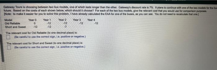  Gatewny Toum is choosing between twe bus models, one of which