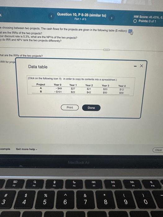  due tonight please help e choosing between two projects. The cash
