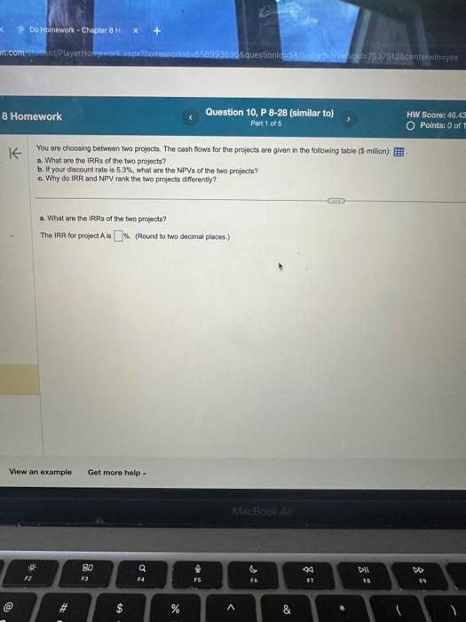 flows for the projects are given in the following table ( $