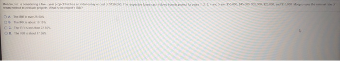  Moepro, Inc. is considering a five - year project that has