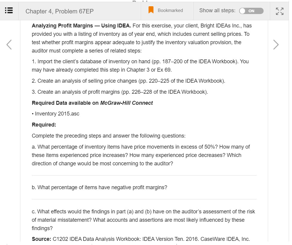  Chapter 4, Problem 67EP Bookmarked Show all steps: ON Analyzing Profit