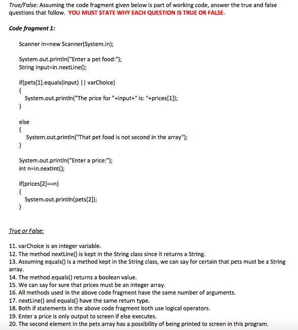 code fragment given is a portion of working code. Write the name
