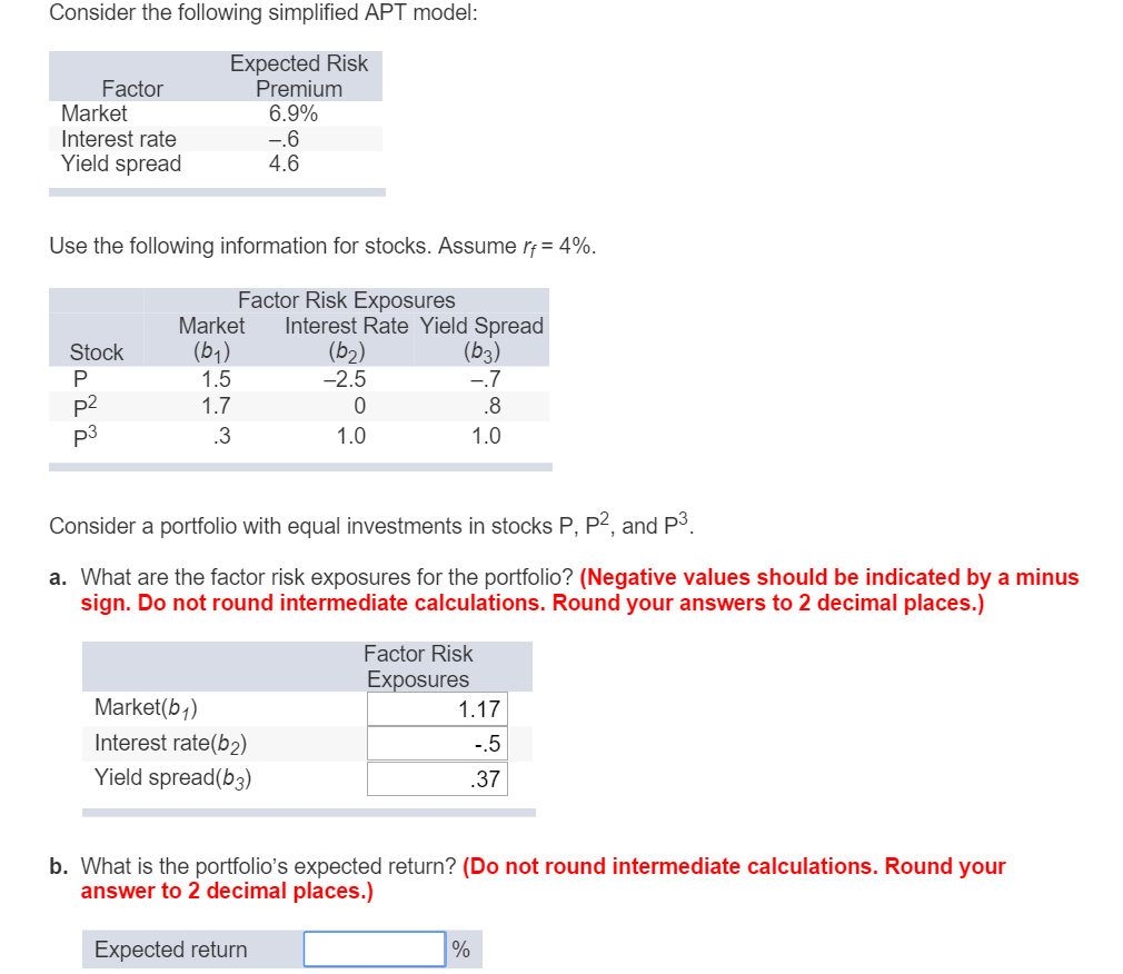 PLEASE ONLY FIND (B) which is the expected return w/expected risk premium