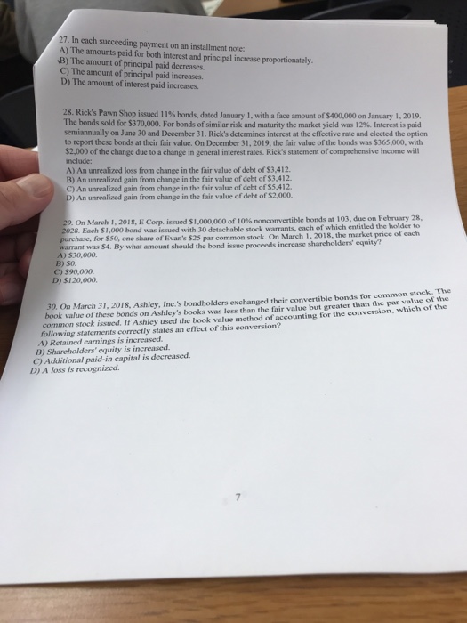  27. In each succeeding payment on an installment note A) The