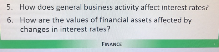  5. How does general business activity affect interest rates? 6. How