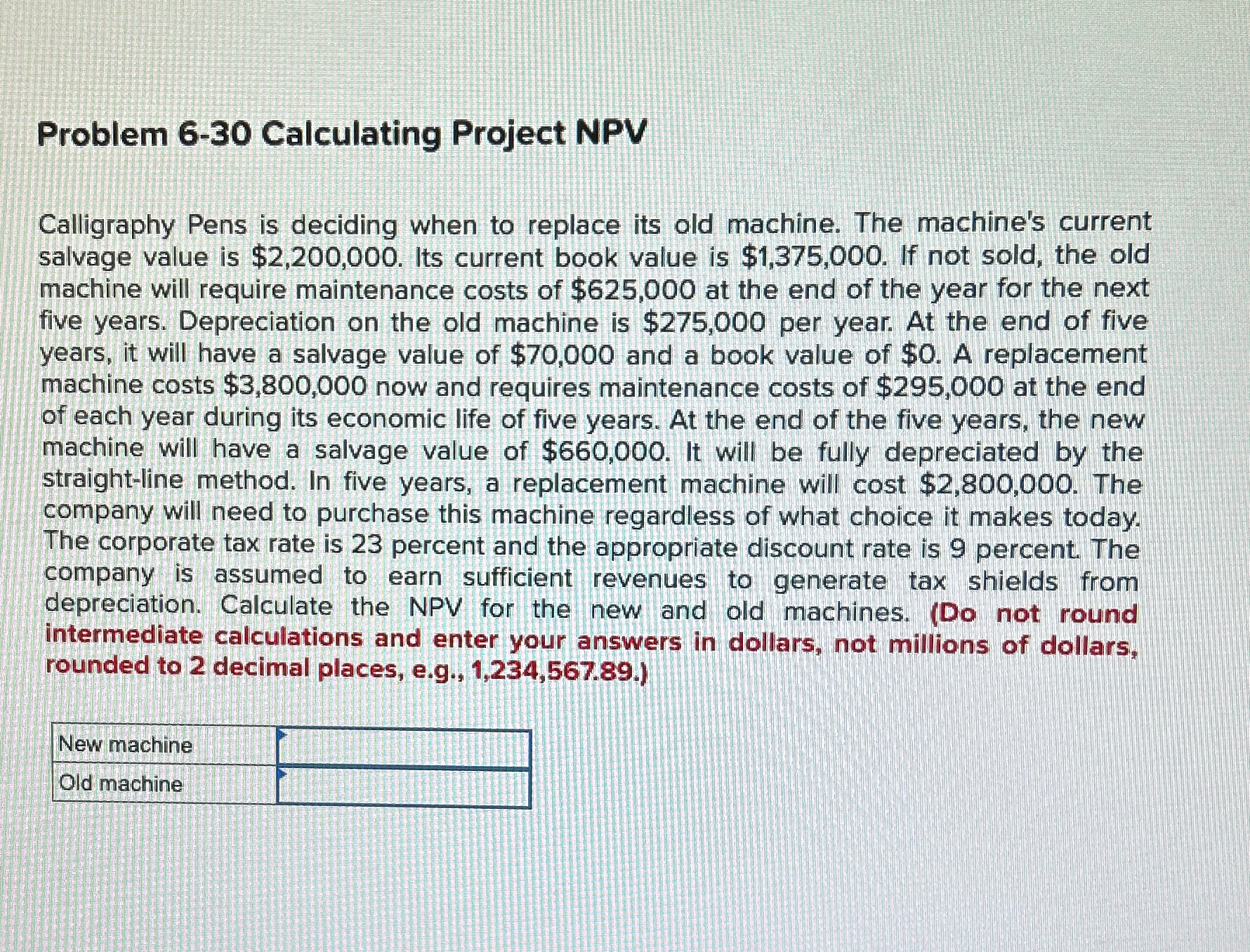  Problem 6-30 Calculating Project NPV Calligraphy Pens is deciding when to