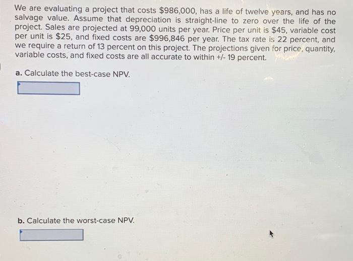  We are evaluating a project that costs $986,000, has a life
