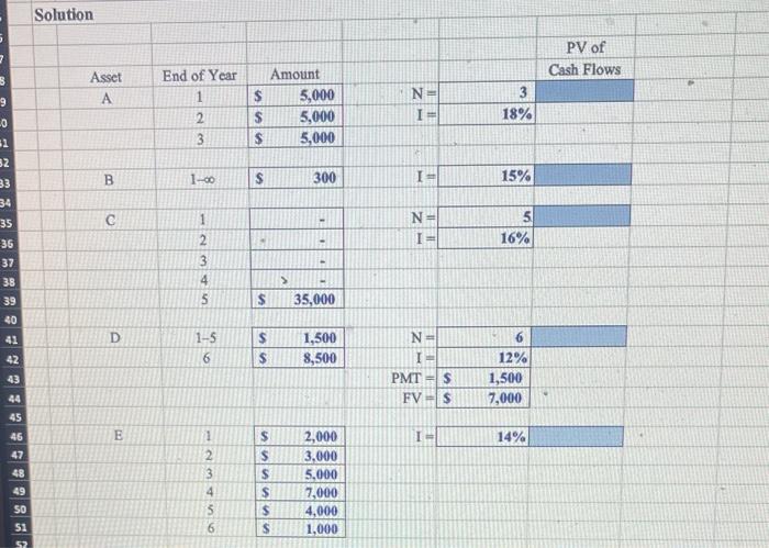 to the given data and the function PV, calculate the value of