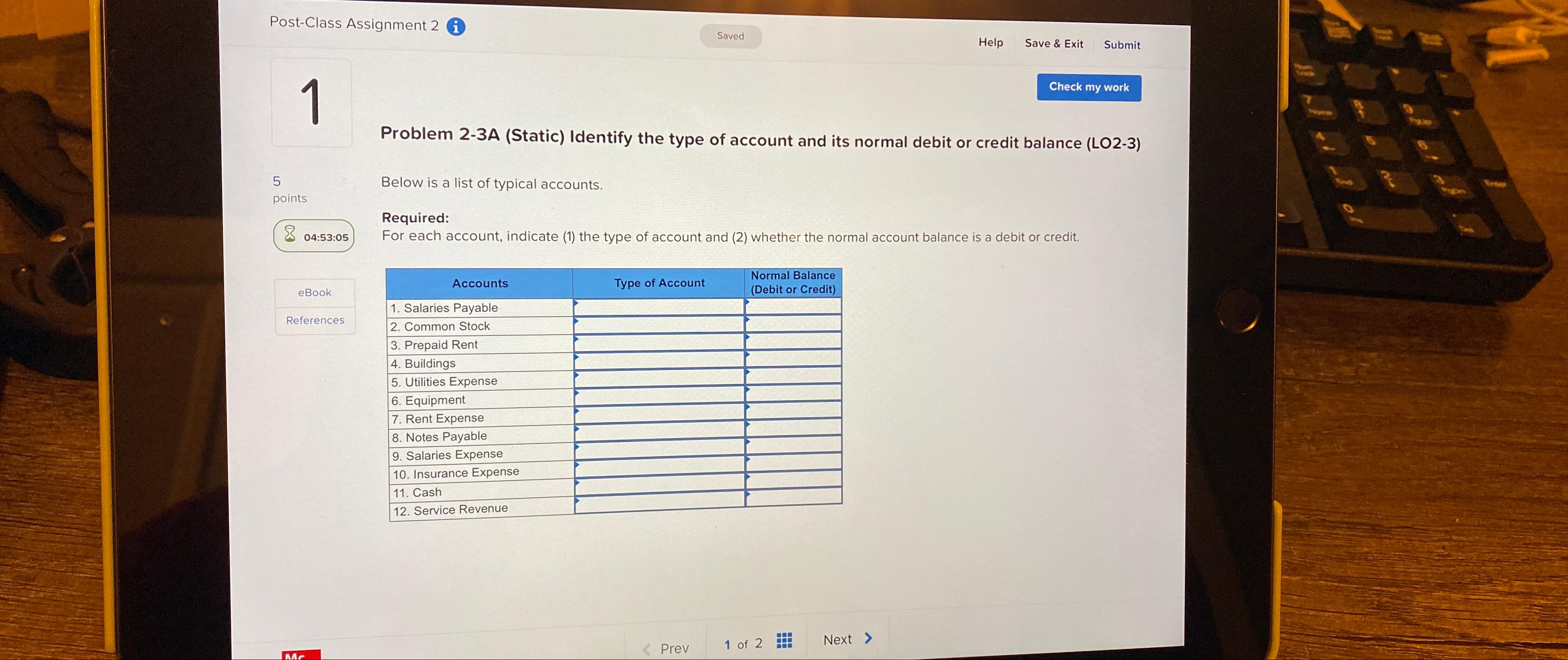 Post-Class Assignment 2 i\ 1\ Problem 2-3A (Static) Identify the type of
