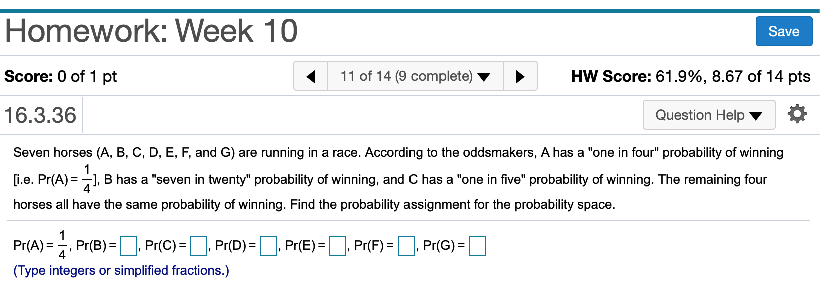 1 pt 4 10 of 14 (9 complete) V ) HW Score: