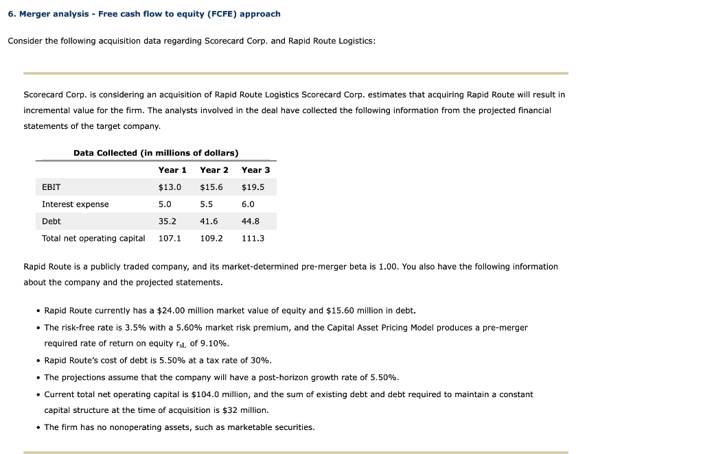  6. Merger analysis - Free cash flow to equity (FCFE) approach