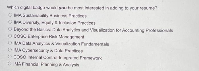  Which digital badge would you be most interested in adding to