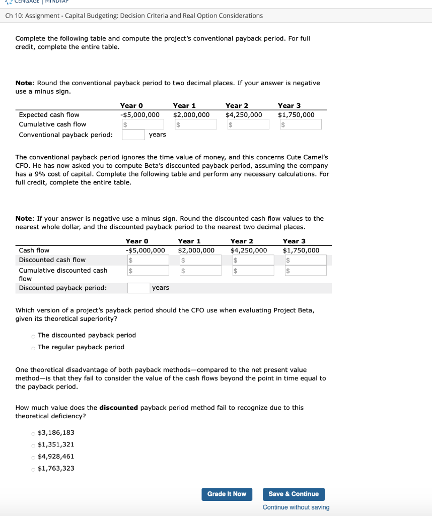  1 - CENGAGE MINDIAP Ch 10: Assignment - Capital Budgeting: Decision