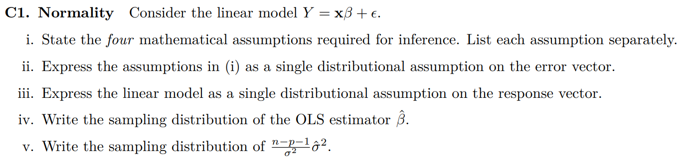  Cl. Normality Consider the linear model Y = x + e.