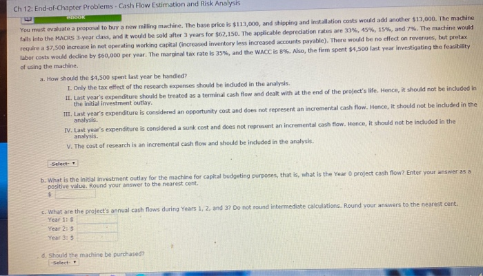  Ch 12: End-of-Chapter Problems - Cash Flow Estimation and Risk Analysis