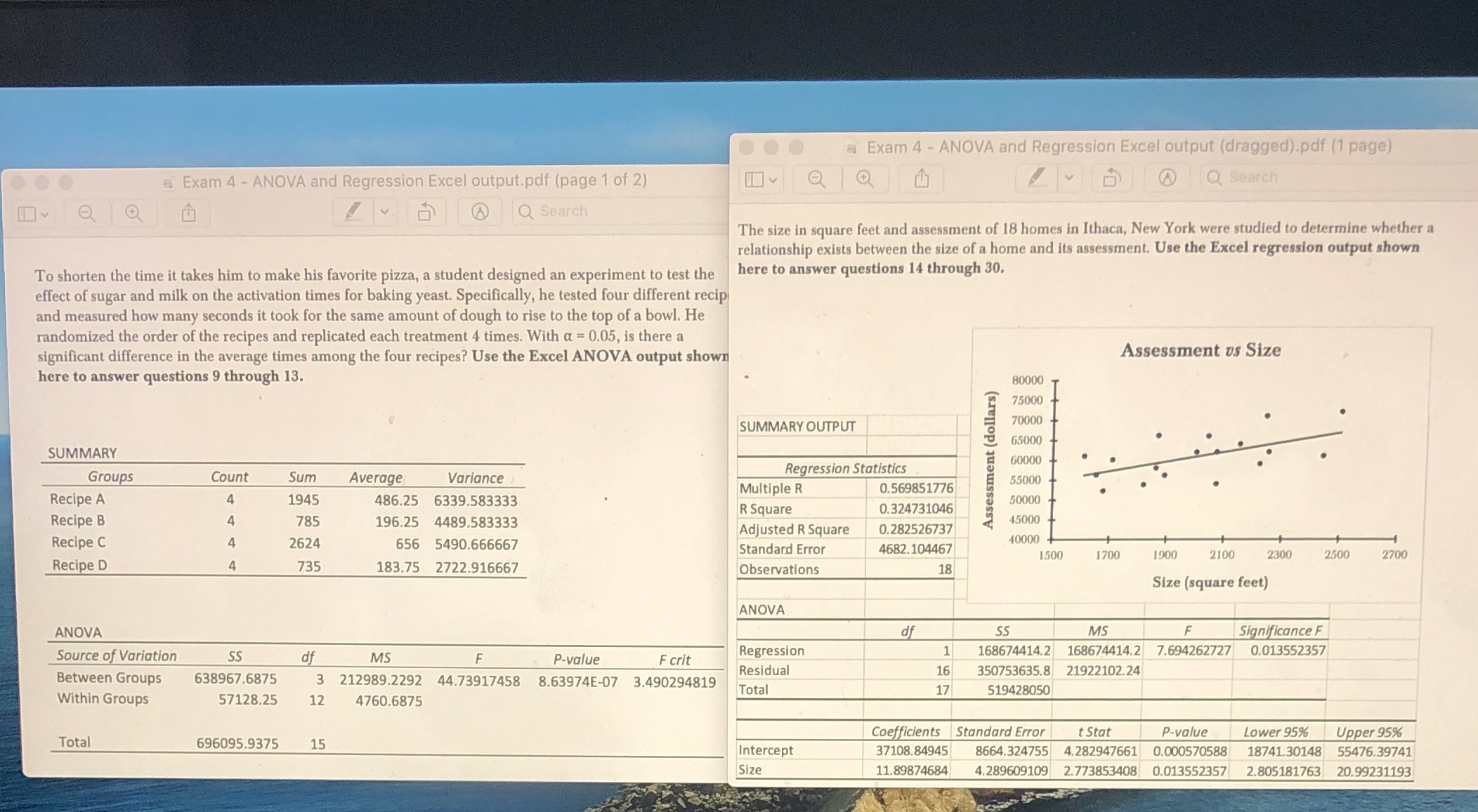 What is the response variable???Assessment or size Exam 4 - ANOVA and