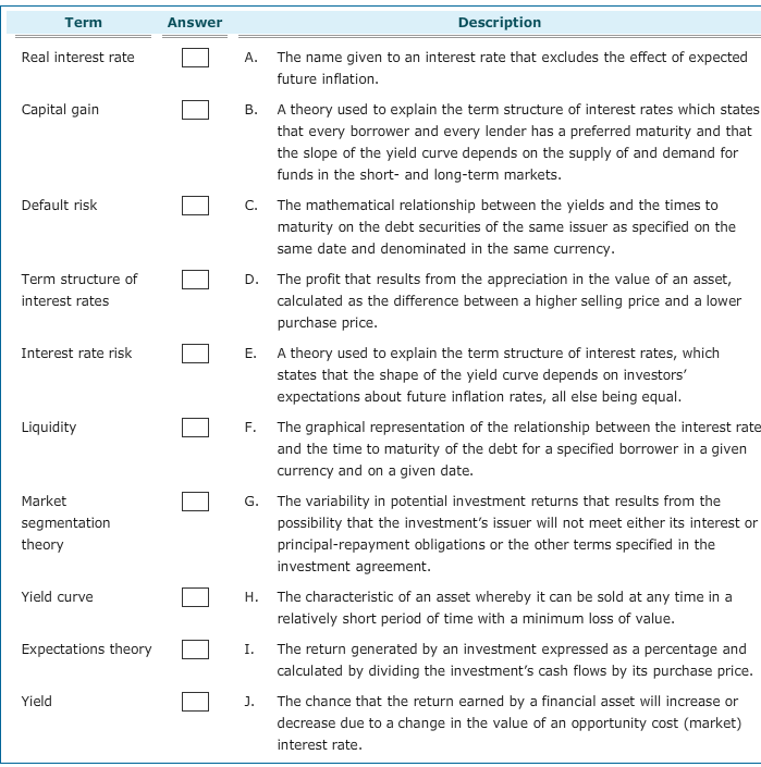  please assist with the above problem Term Answer Description Real interest