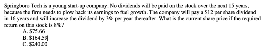 Springboro Tech is a young start-up company. No dividends will be
