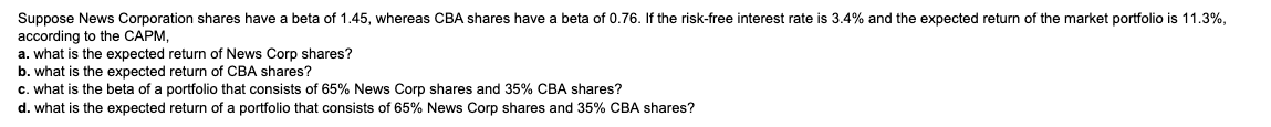 according to the CAPM, a. what is the expected return of