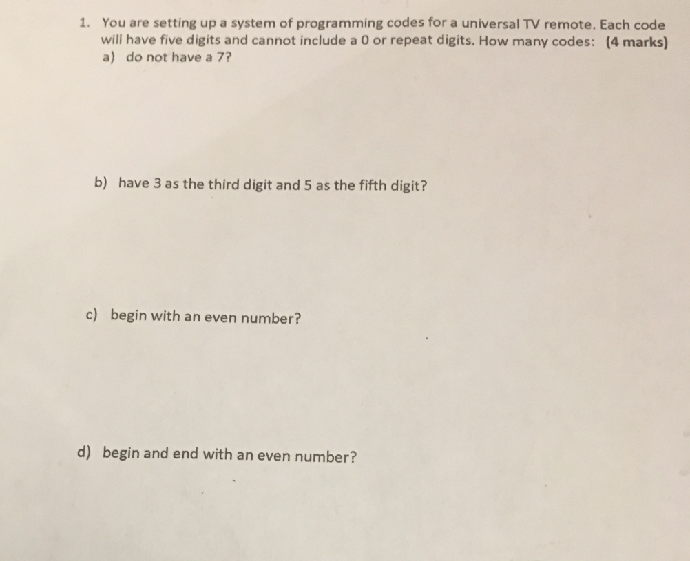 1. You are setting up a system of programming codes for